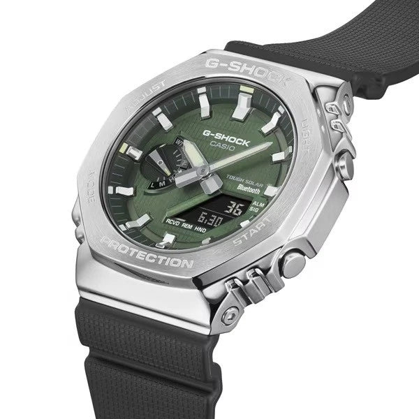 Casio G-SHOCK GBM-2100A-1A3 G-STEEL Metal Covered CasiOak Bluetooth Solar Watch | Green Dial | 200M WR