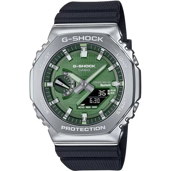 Casio G-SHOCK GBM-2100A-1A3 G-STEEL Metal Covered CasiOak Bluetooth Solar Watch | Green Dial | 200M WR