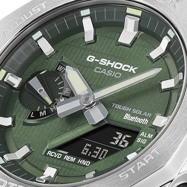 Casio G-SHOCK GBM-2100A-1A3 G-STEEL Metal Covered CasiOak Bluetooth Solar Watch | Green Dial | 200M WR