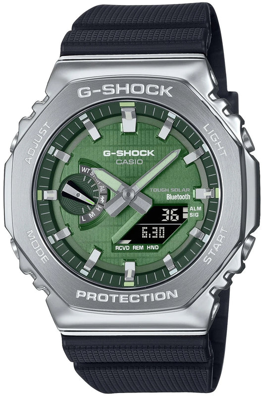 Casio G-SHOCK GBM-2100A-1A3 G-STEEL Metal Covered CasiOak Bluetooth Solar Watch | Green Dial | 200M WR
