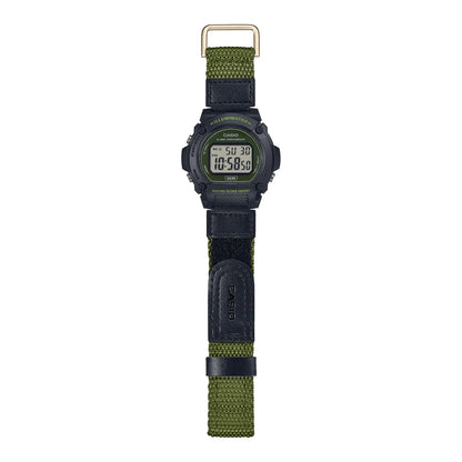 Casio W-219HB-3A Men's Digital Sports Watch Black & Green Cloth Strap