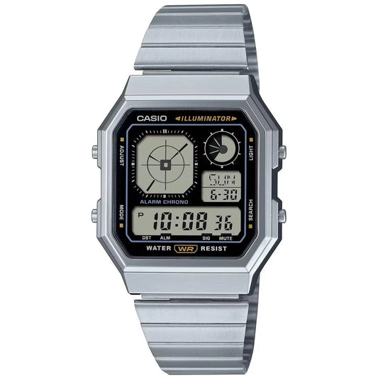 Casio A130WE-1ADF Future Retro Digital Watch | Stainless Steel Bracelet | World Time | LED Light