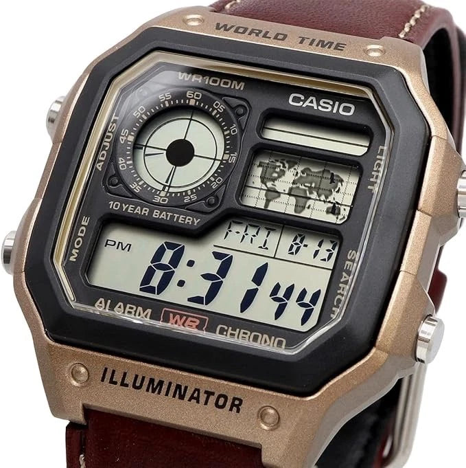 Casio AE-1200WHL-5AV Digital Watch with Brown Leather Strap
