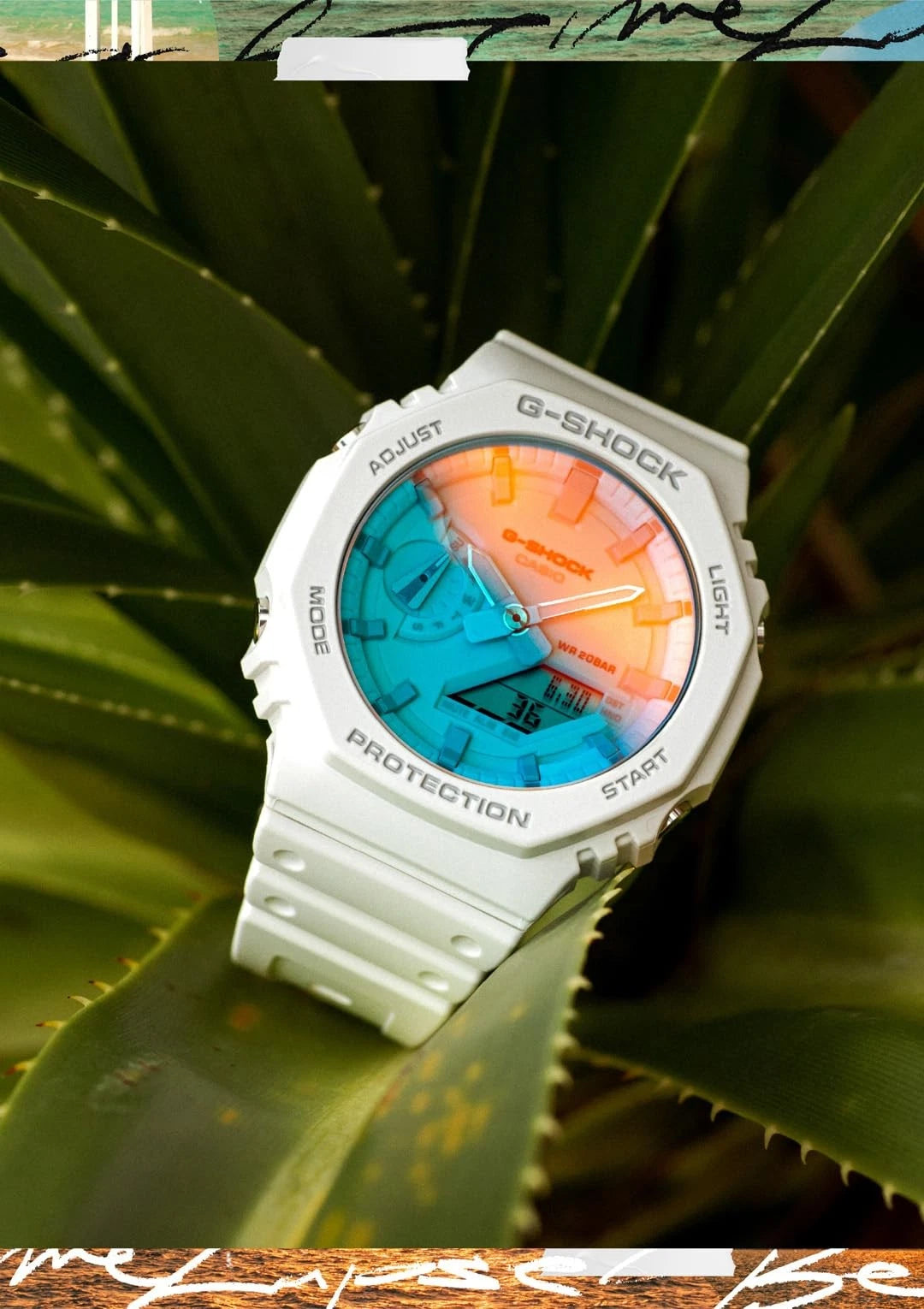 Casio G-SHOCK GA-2100TL-7ADR Beach Time Lapse White Analog-Digital Watch | Carbon Core Guard | 200M WR