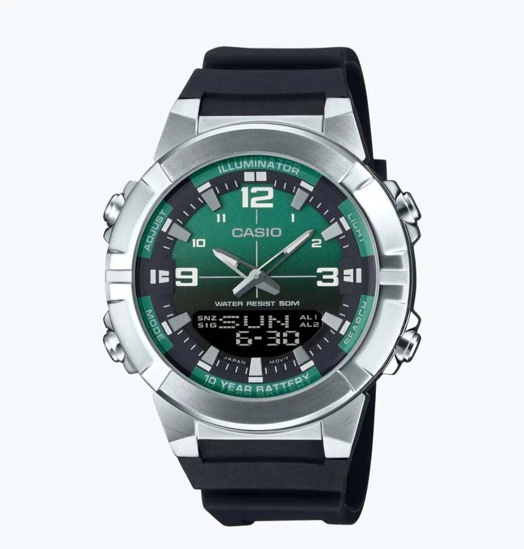 Casio AMW-870A-3AVDF Men's Analog-Digital Stainless Steel Green Dial Watch