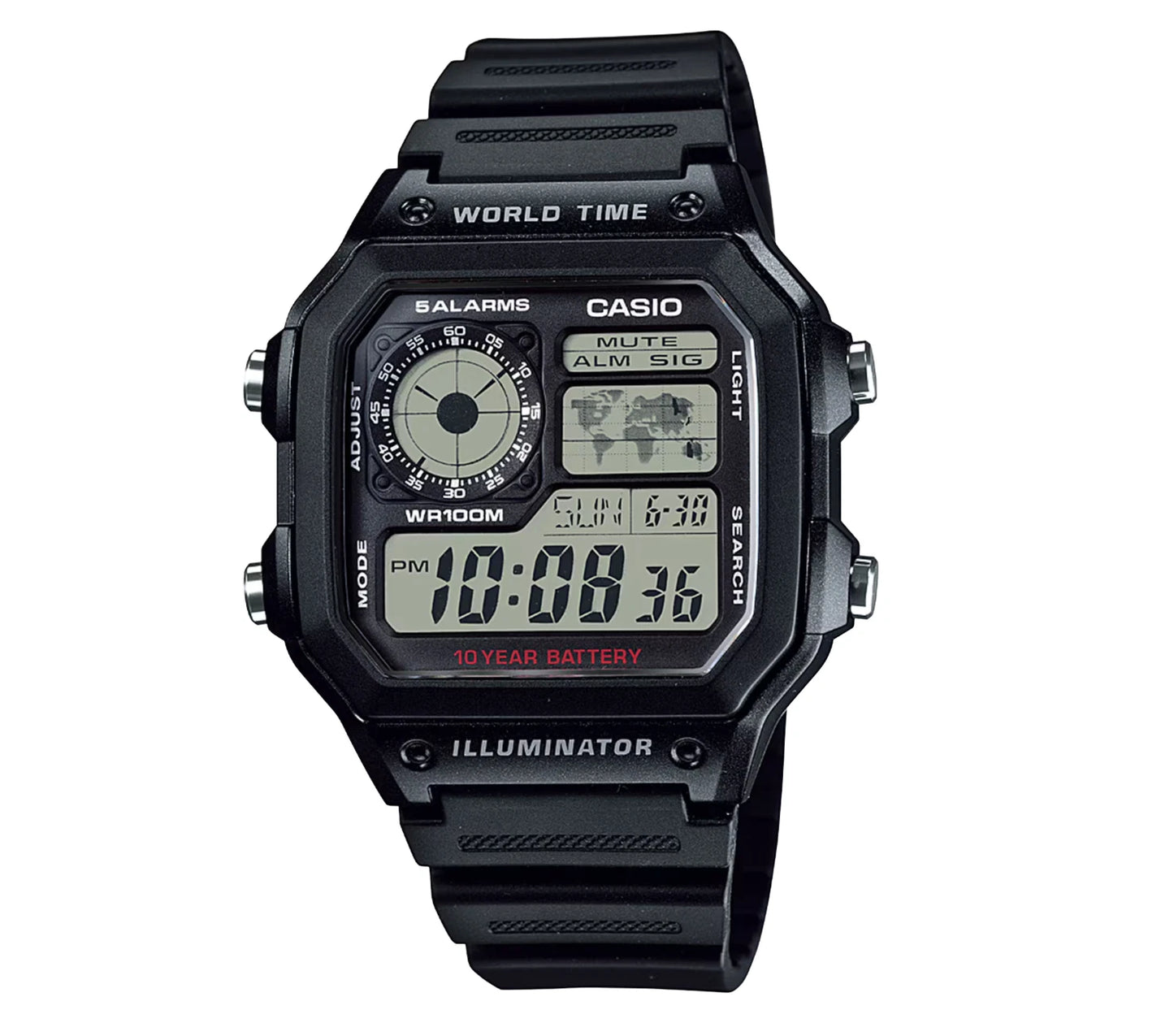Casio AE-1200WH-1A Digital World Time Watch – Black Resin Strap