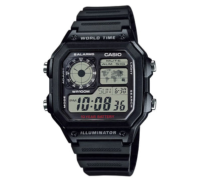 Casio AE-1200WH-1A Digital World Time Watch – Black Resin Strap
