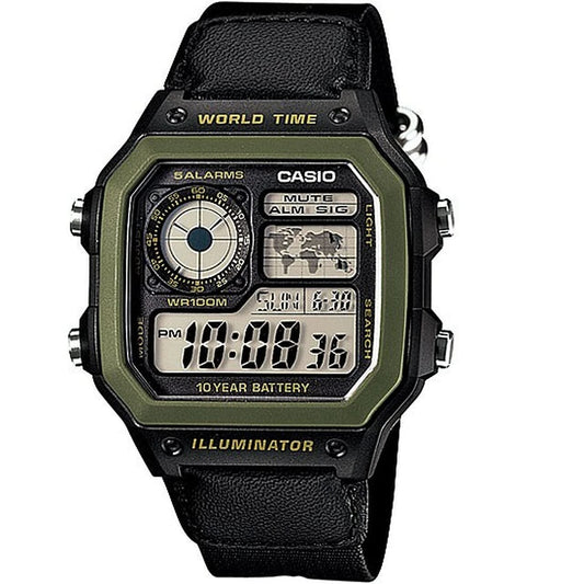 Casio AE-1200WHB-1BV Digital World Time Watch with Black Cloth Strap
