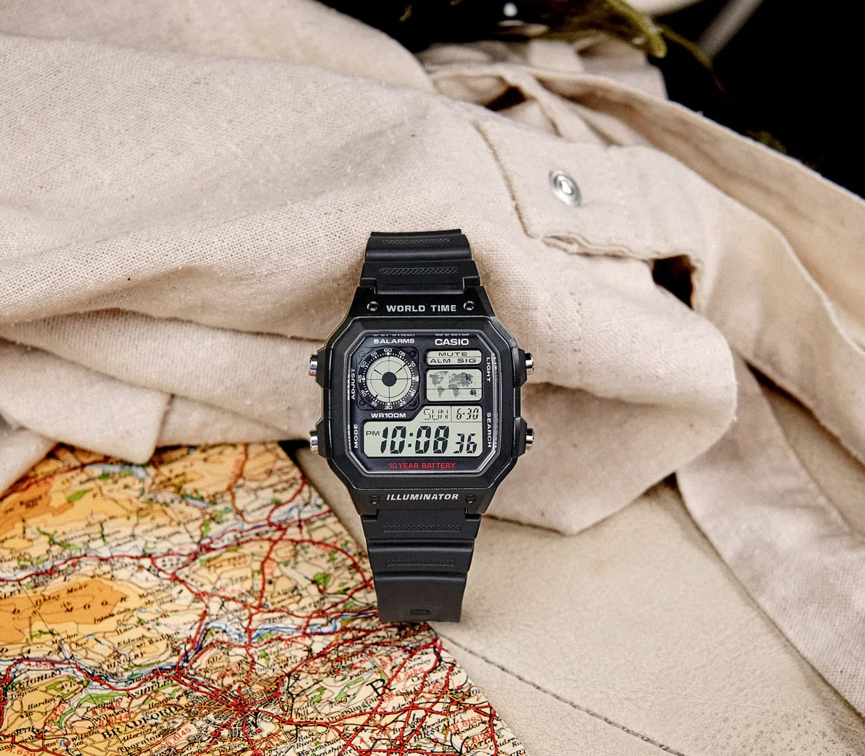 Casio AE-1200WH-1A Digital World Time Watch – Black Resin Strap