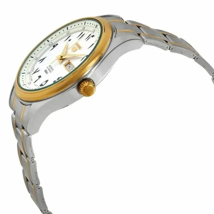 Seiko 5 SNKP22J1 Automatic Men's Watch | White Arabic Dial | Two-Tone Stainless Steel | Japan Made