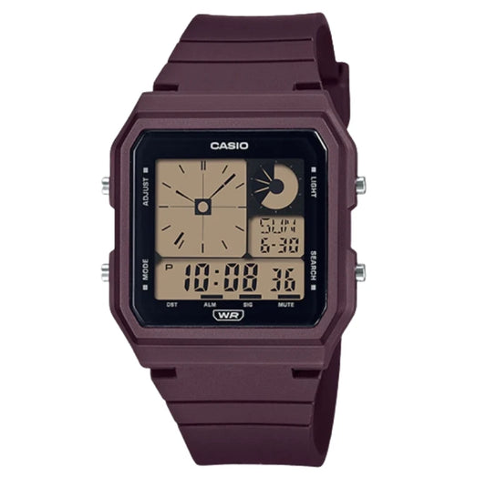 Casio LF-20W-5ADF Vintage Digital Unisex Watch | Burgundy Bio-Resin Strap | World Time