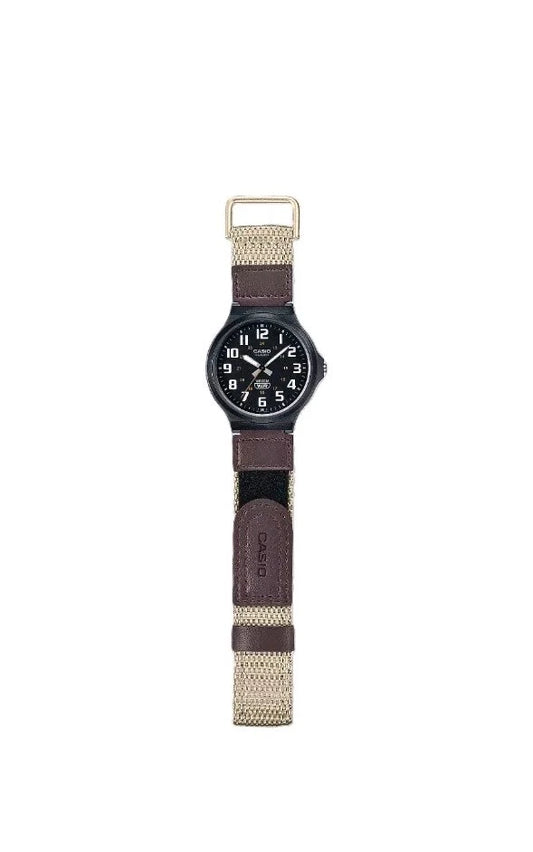 Casio MW-240B-5BVDF Analog Men's Watch | Black Dial | Brown Fabric Strap | 50M Water Resistant