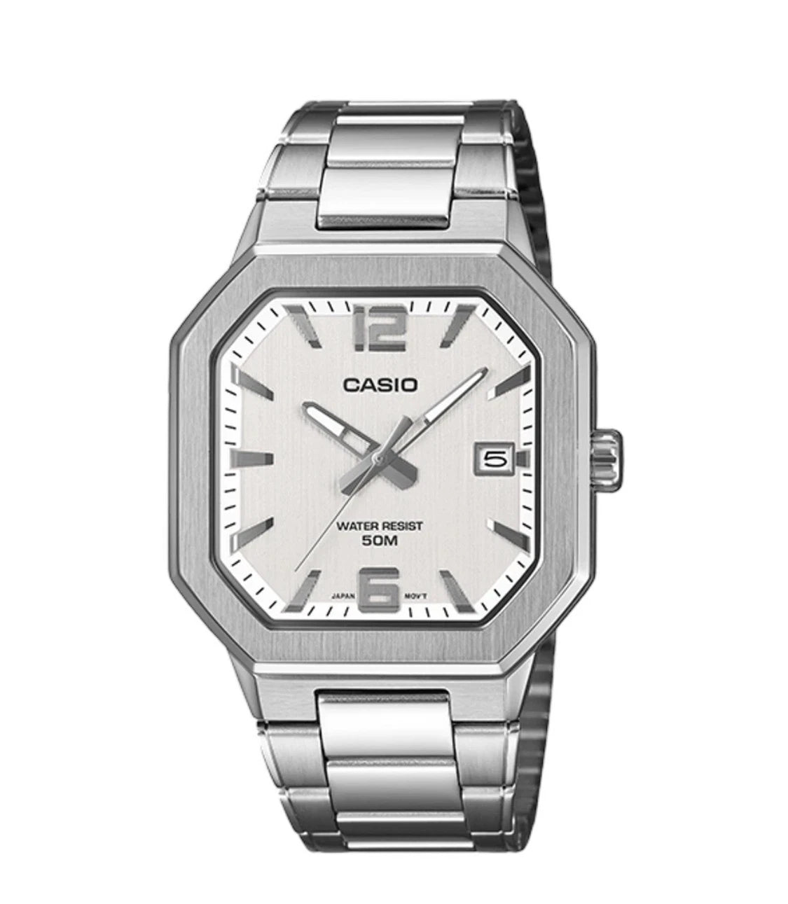 Casio MTP-B195D-7AV Men's Analog Stainless Steel Watch – Silver White Dial
