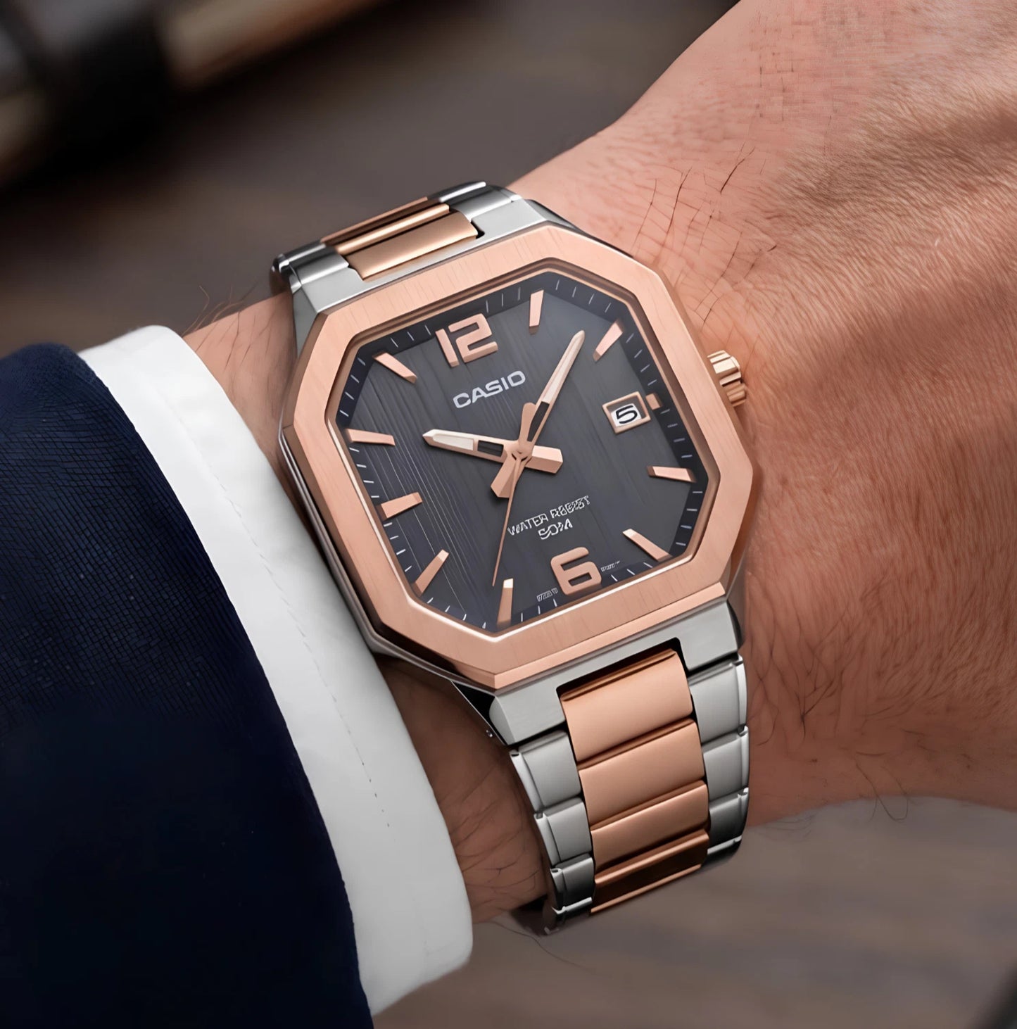 Casio MTP-B195RG-2AV – Premium Two-Tone Rose Gold & Blue Dial Men's Watch