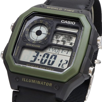 Casio AE-1200WHB-1BV Digital World Time Watch with Black Cloth Strap