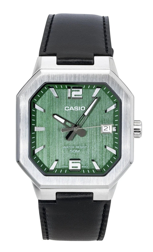 Casio MTP-B195L-3AV Men's Analog Watch – Green Dial Genuine Leather Strap