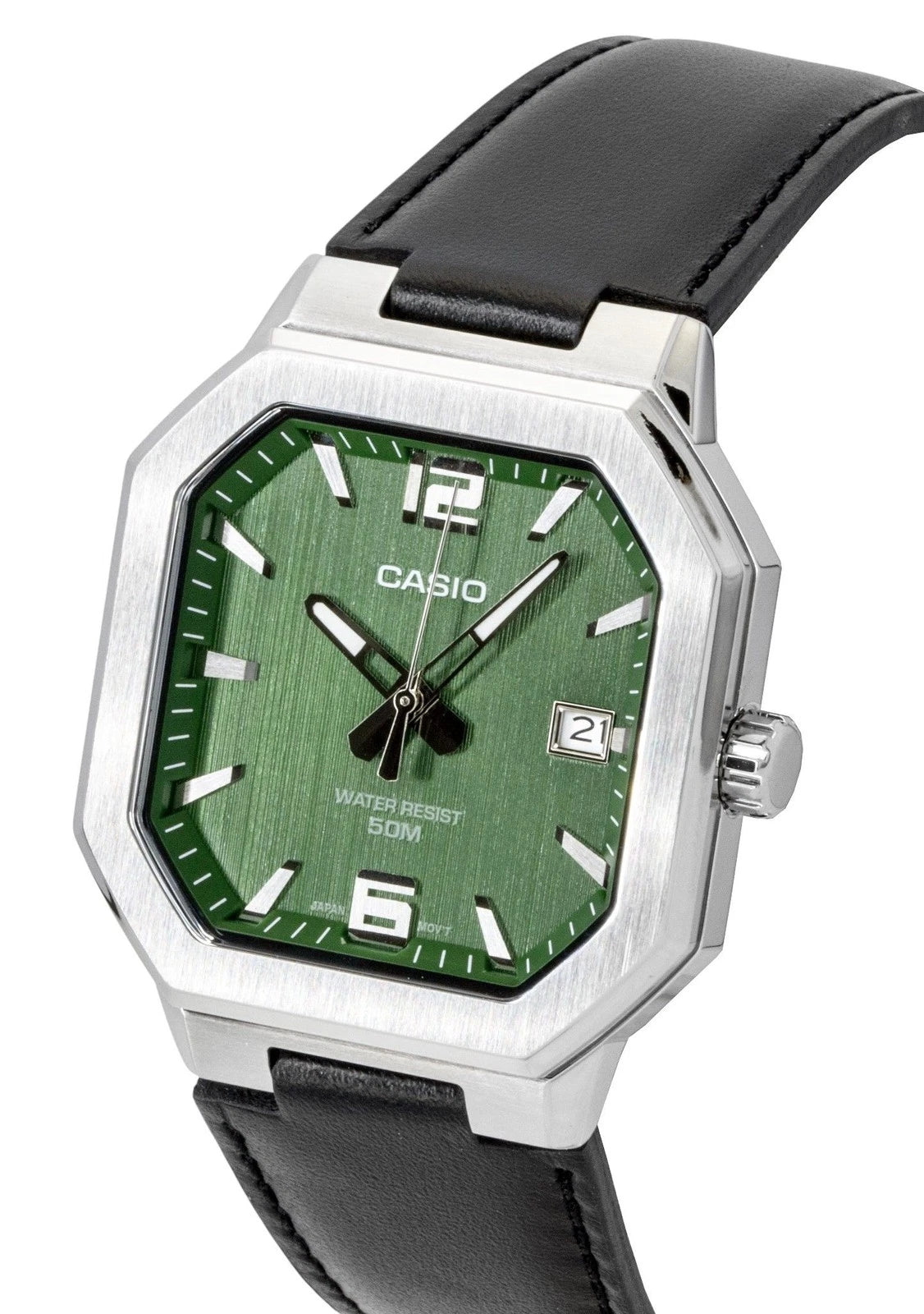 Casio MTP-B195L-3AV Men's Analog Watch – Green Dial Genuine Leather Strap