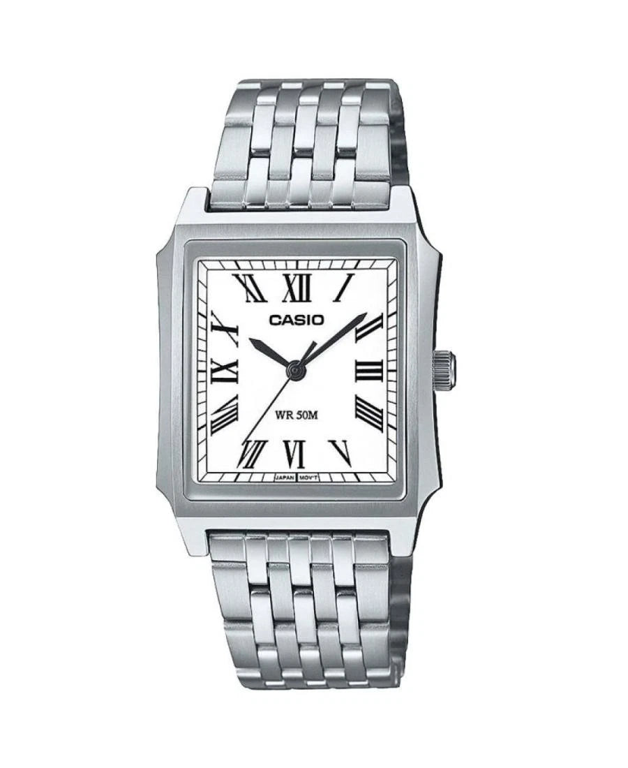 Casio MTP-B190D-7B Men's Analog Watch – Silver Stainless Steel Bracelet with White Dial