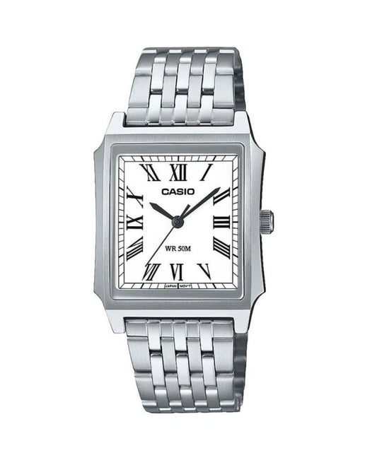 Casio MTP-B190D-7B Men's Analog Watch – Silver Stainless Steel Bracelet with White Dial