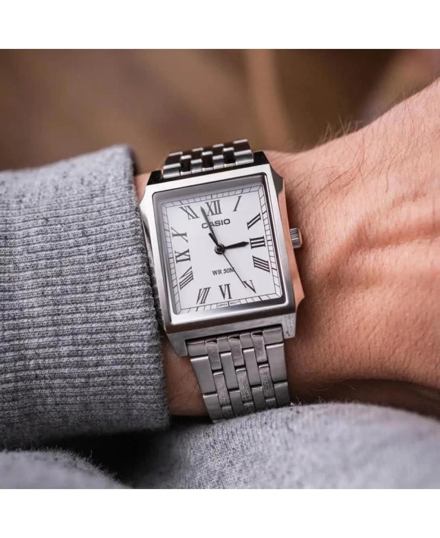 Casio MTP-B190D-7B Men's Analog Watch – Silver Stainless Steel Bracelet with White Dial