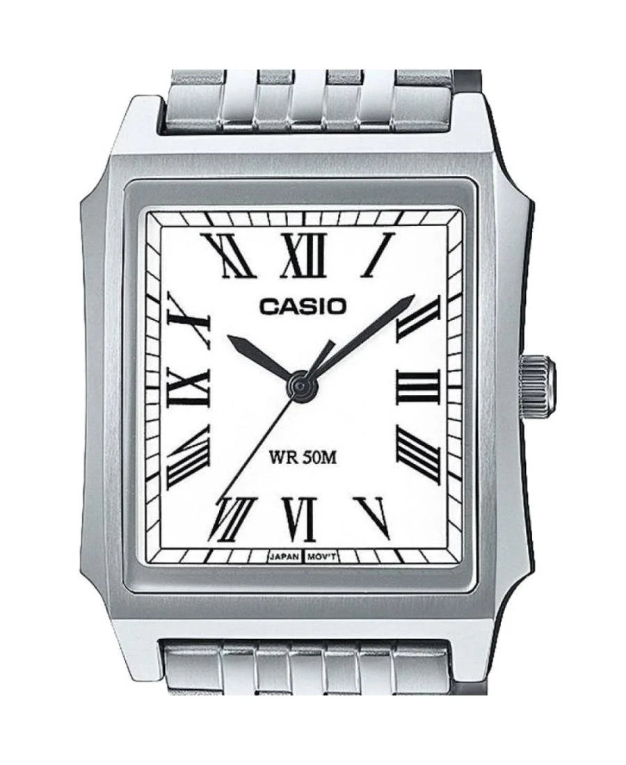 Casio MTP-B190D-7B Men's Analog Watch – Silver Stainless Steel Bracelet with White Dial