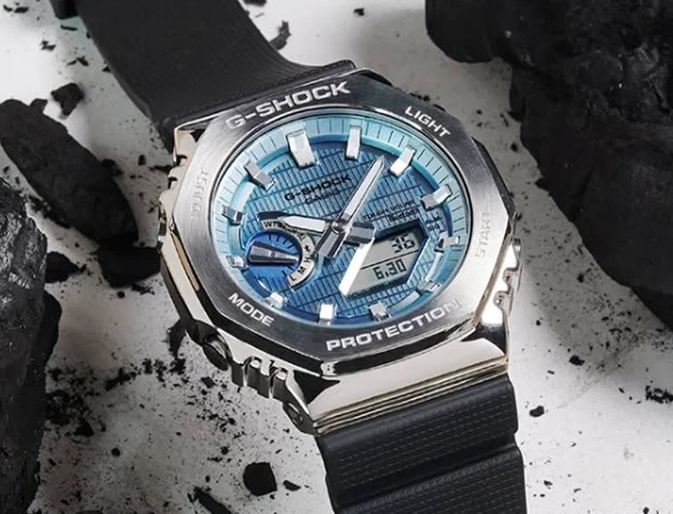 Casio G-SHOCK GBM-2100A-1A2 G-STEEL Metal Covered CasiOak Bluetooth Solar Watch | Blue Dial | 200M WR