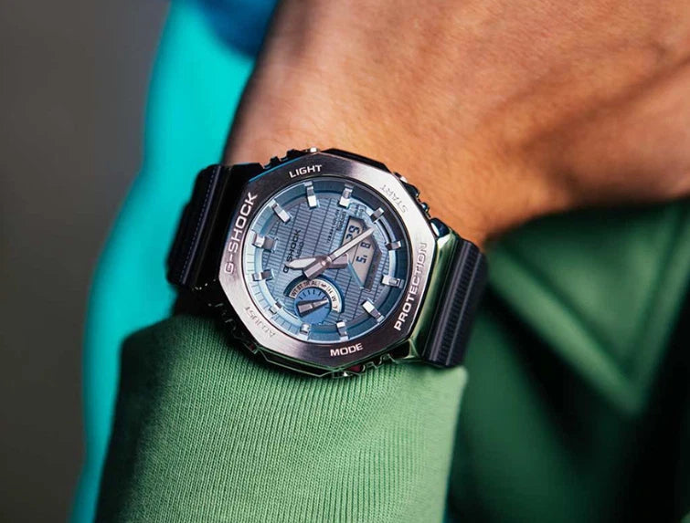 Casio G-SHOCK GBM-2100A-1A2 G-STEEL Metal Covered CasiOak Bluetooth Solar Watch | Blue Dial | 200M WR