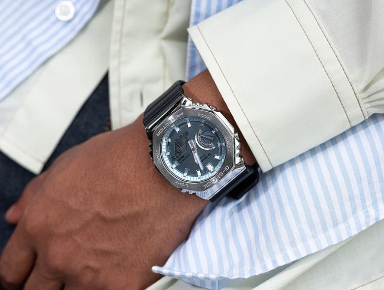 Casio G-SHOCK GBM-2100A-1A2 G-STEEL Metal Covered CasiOak Bluetooth Solar Watch | Blue Dial | 200M WR
