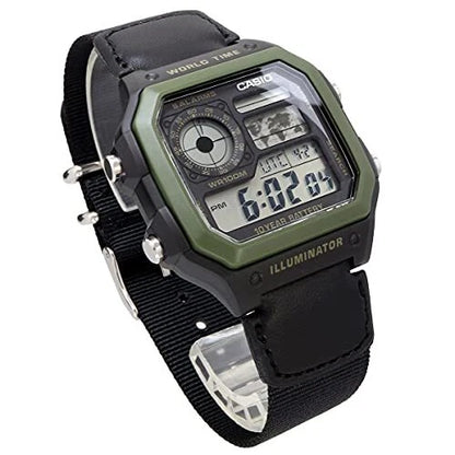 Casio AE-1200WHB-1BV Digital World Time Watch with Black Cloth Strap