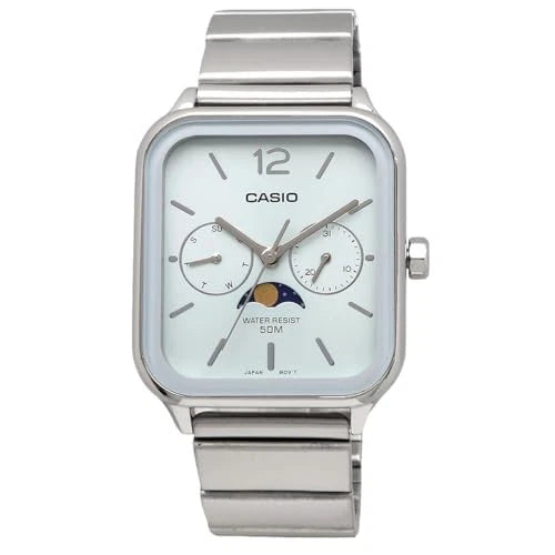 Casio MTP-M305D-2AV Moon Phase Analog Men's Watch | Blue Dial | Stainless Steel | 50M Water Resistant