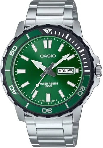 Casio MTD-125D-3AV Green Dial Stainless Steel Watch