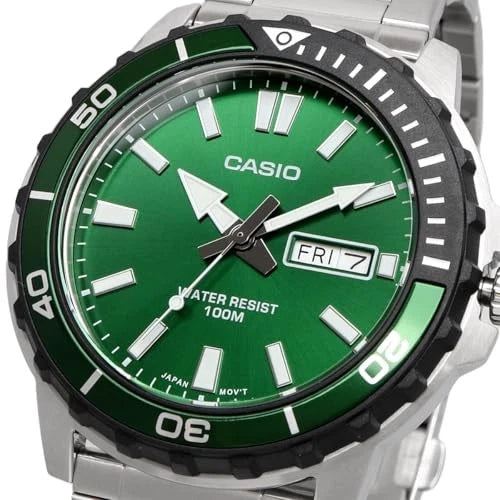 Casio MTD-125D-3AV Green Dial Stainless Steel Watch