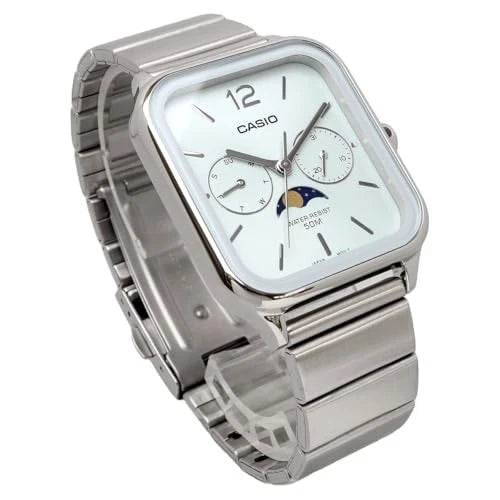 Casio MTP-M305D-2AV Moon Phase Analog Men's Watch | Blue Dial | Stainless Steel | 50M Water Resistant