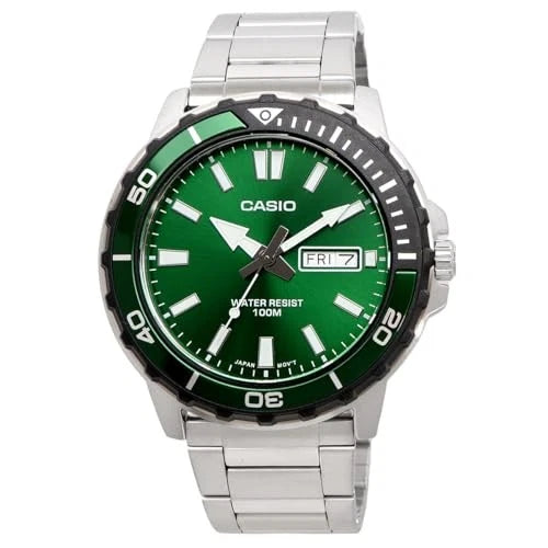 Casio MTD-125D-3AV Green Dial Stainless Steel Watch