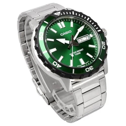 Casio MTD-125D-3AV Green Dial Stainless Steel Watch