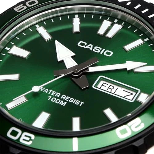 Casio MTD-125D-3AV Green Dial Stainless Steel Watch
