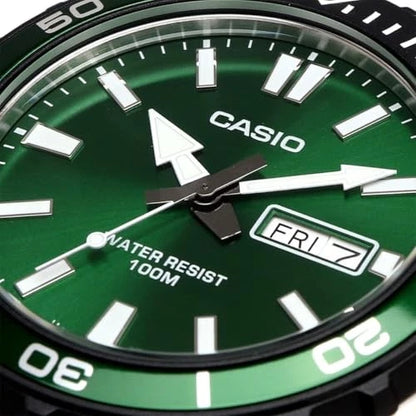 Casio MTD-125D-3AV Green Dial Stainless Steel Watch