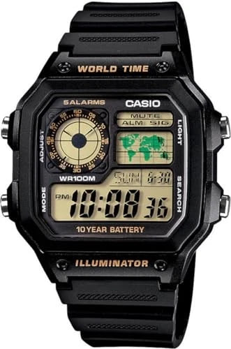 Casio AE-1200WH-1BV Digital World Time Watch – Black Resin Strap