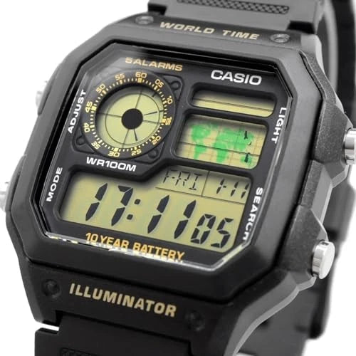 Casio AE-1200WH-1BV Digital World Time Watch – Black Resin Strap