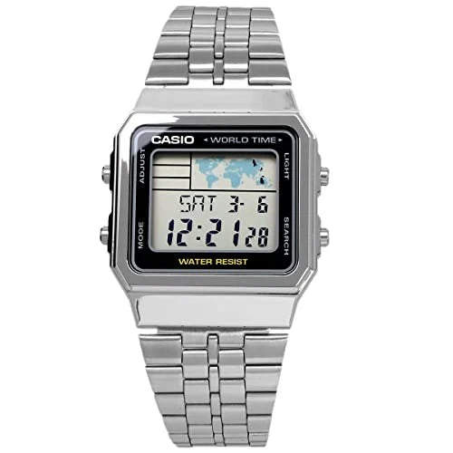 Casio Vintage A500WA-1DF World Time Digital Watch – Silver Stainless Steel