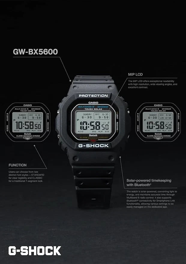ساعة G-SHOCK GW-BX5600-1A1DR Tough Solar بتقنية البلوتوث - أسود