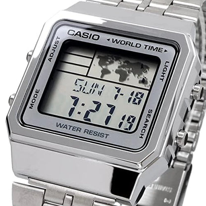 Casio Vintage A500WA-7DF World Time Digital Watch – Silver Stainless Steel