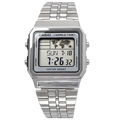 Casio Vintage A500WA-7DF World Time Digital Watch – Silver Stainless Steel