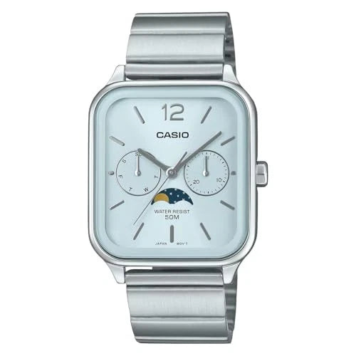 Casio MTP-M305D-2AV Moon Phase Analog Men's Watch | Blue Dial | Stainless Steel | 50M Water Resistant