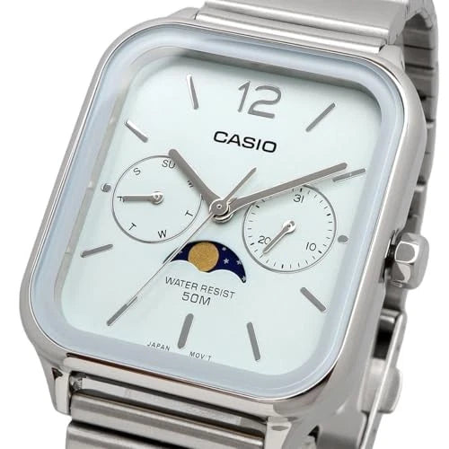 Casio MTP-M305D-2AV Moon Phase Analog Men's Watch | Blue Dial | Stainless Steel | 50M Water Resistant